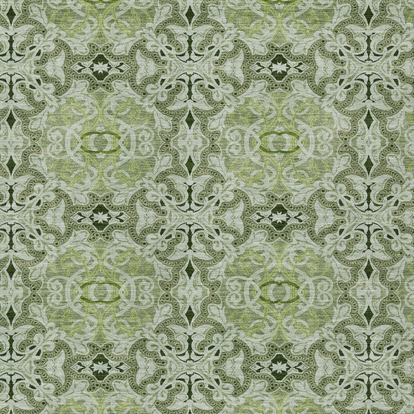 Homeroots 3' Elegant Artichoke Green Medallion Rug - Washable Indoor/Outdoor Solution For Any Space 5' X 8' Polyester 586733