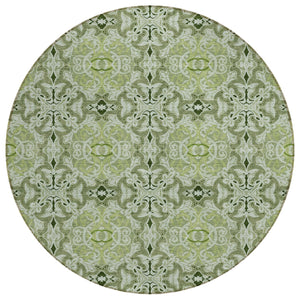 Homeroots 3' Elegant Artichoke Green Medallion Rug - Washable Indoor/Outdoor Solution For Any Space 8' Round Polyester 586734