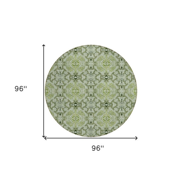 Homeroots 3' Elegant Artichoke Green Medallion Rug - Washable Indoor/Outdoor Solution For Any Space 8' Round Polyester 586734