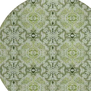 Homeroots 3' Elegant Artichoke Green Medallion Rug - Washable Indoor/Outdoor Solution For Any Space 8' Round Polyester 586734