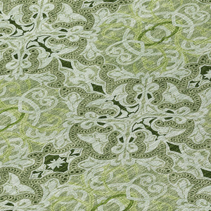 Homeroots 3' Elegant Artichoke Green Medallion Rug - Washable Indoor/Outdoor Solution For Any Space 8' Round Polyester 586734