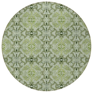 Homeroots 3' Elegant Artichoke Green Medallion Rug - Washable Indoor/Outdoor Solution For Any Space 8' Round Polyester 586734