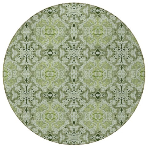 Homeroots 3' Elegant Artichoke Green Medallion Rug - Washable Indoor/Outdoor Solution For Any Space 8' Round Polyester 586734