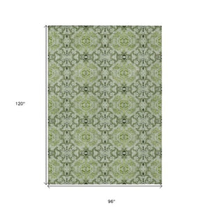Homeroots 3' Elegant Artichoke Green Medallion Rug - Washable Indoor/Outdoor Solution For Any Space 8' X 10' Polyester 586735