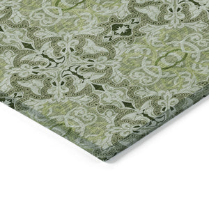 Homeroots 3' Elegant Artichoke Green Medallion Rug - Washable Indoor/Outdoor Solution For Any Space 8' X 10' Polyester 586735