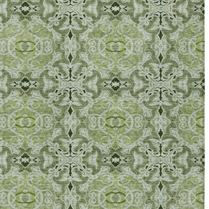Homeroots 3' Elegant Artichoke Green Medallion Rug - Washable Indoor/Outdoor Solution For Any Space 8' X 10' Polyester 586735