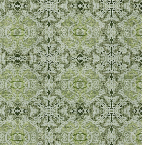 Homeroots 3' Elegant Artichoke Green Medallion Rug - Washable Indoor/Outdoor Solution For Any Space 8' X 10' Polyester 586735