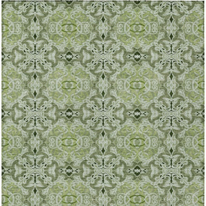 Homeroots 3' Elegant Artichoke Green Medallion Rug - Washable Indoor/Outdoor Solution For Any Space 9' X 12' Polyester 586736