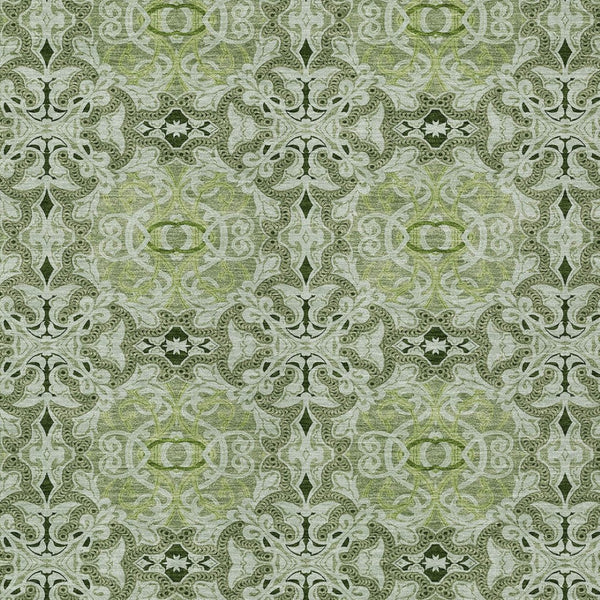 Homeroots 3' Elegant Artichoke Green Medallion Rug - Washable Indoor/Outdoor Solution For Any Space 9' X 12' Polyester 586736