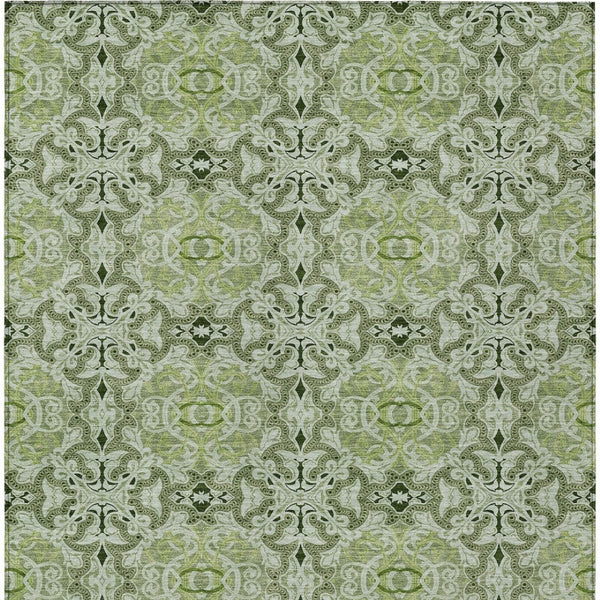 Homeroots 3' Elegant Artichoke Green Medallion Rug - Washable Indoor/Outdoor Solution For Any Space 10' X 14' Polyester 586737
