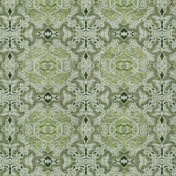 Homeroots 3' Elegant Artichoke Green Medallion Rug - Washable Indoor/Outdoor Solution For Any Space 10' X 14' Polyester 586737