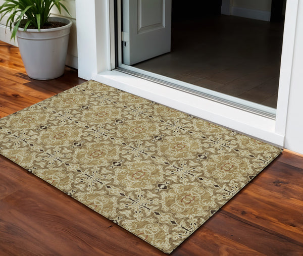 Homeroots 3' Elegant Artichoke Green Medallion Rug - Washable Indoor/Outdoor Solution For Any Space 3' X 5' Polyester 586738