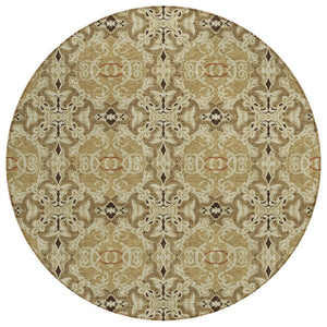 HomeRoots 5' Timeless Medallion Indoor Outdoor Area Rug in Warm Brown, Beige, and Tan for Versatile Decor 8' Round 586740