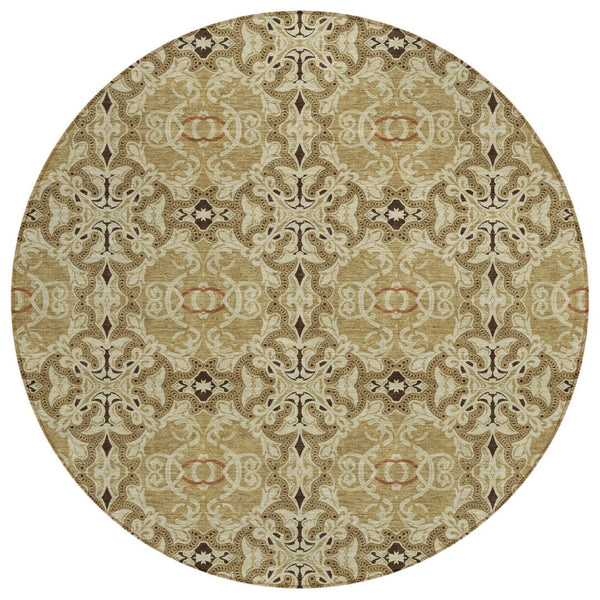 HomeRoots 5' Timeless Medallion Indoor Outdoor Area Rug in Warm Brown, Beige, and Tan for Versatile Decor 8' Round 586740