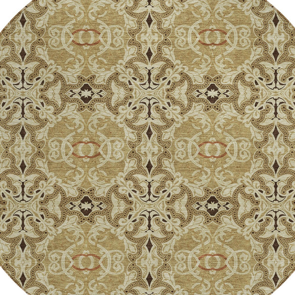 Homeroots 3' Elegant Artichoke Green Medallion Rug - Washable Indoor/Outdoor Solution For Any Space 8' Round Polyester 586740