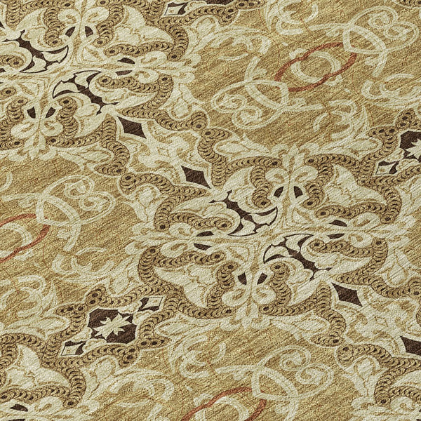 Homeroots 3' Elegant Artichoke Green Medallion Rug - Washable Indoor/Outdoor Solution For Any Space 8' Round Polyester 586740