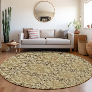 Homeroots 3' Elegant Artichoke Green Medallion Rug - Washable Indoor/Outdoor Solution For Any Space 8' Round Polyester 586740