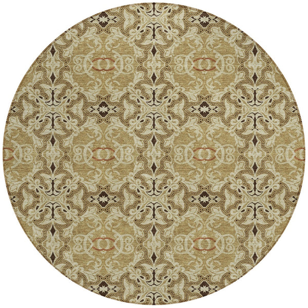 Homeroots 3' Elegant Artichoke Green Medallion Rug - Washable Indoor/Outdoor Solution For Any Space 8' Round Polyester 586740