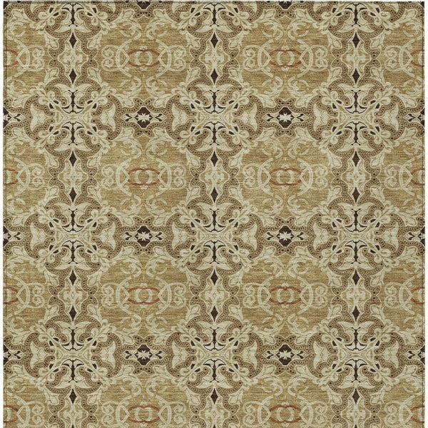 Homeroots 3' Elegant Artichoke Green Medallion Rug - Washable Indoor/Outdoor Solution For Any Space 8' X 10' Polyester 586741