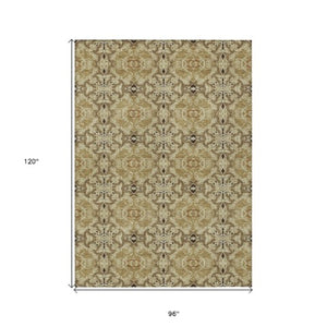 Homeroots 3' Elegant Artichoke Green Medallion Rug - Washable Indoor/Outdoor Solution For Any Space 8' X 10' Polyester 586741