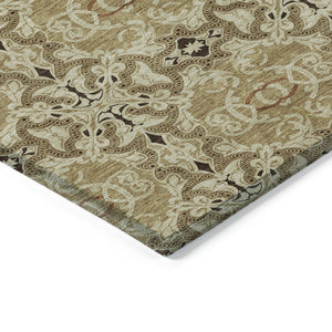 Homeroots 3' Elegant Artichoke Green Medallion Rug - Washable Indoor/Outdoor Solution For Any Space 8' X 10' Polyester 586741