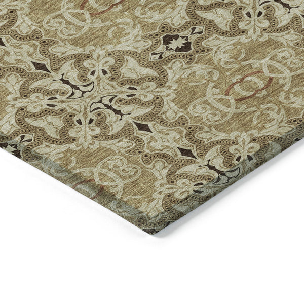 Homeroots 3' Elegant Artichoke Green Medallion Rug - Washable Indoor/Outdoor Solution For Any Space 8' X 10' Polyester 586741