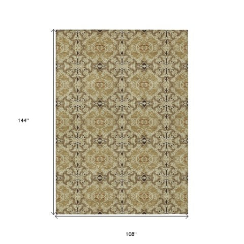 Homeroots 3' Elegant Artichoke Green Medallion Rug - Washable Indoor/Outdoor Solution For Any Space 9' X 12' Polyester 586742