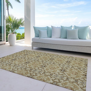 Homeroots 3' Elegant Artichoke Green Medallion Rug - Washable Indoor/Outdoor Solution For Any Space 9' X 12' Polyester 586742
