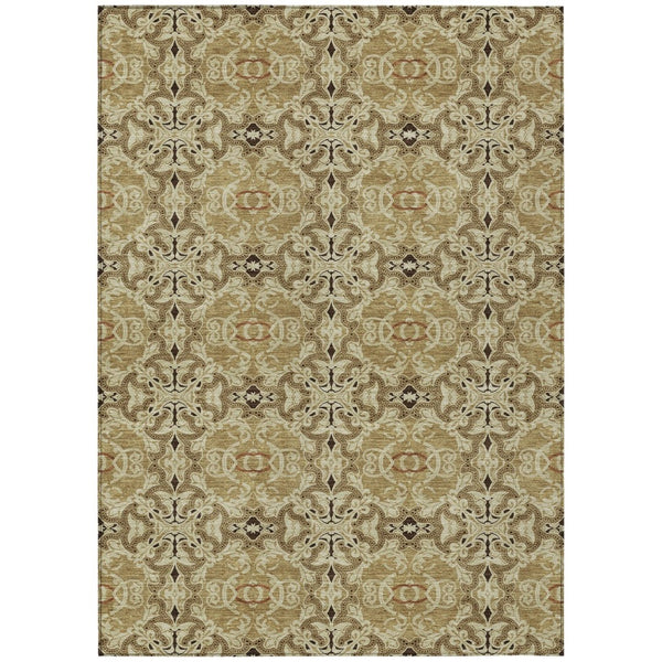 HomeRoots 9' Durable Medallion Washable Area Rug - Stylish Brown, Beige, and Tan Design for Indoor/Outdoor Use 9' X 12' 586742