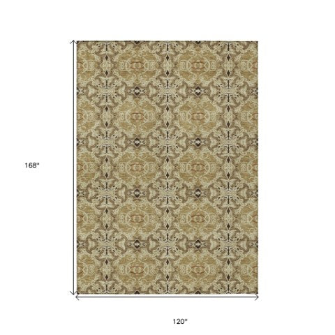 Homeroots 3' Elegant Artichoke Green Medallion Rug - Washable Indoor/Outdoor Solution For Any Space 10' X 14' Polyester 586743