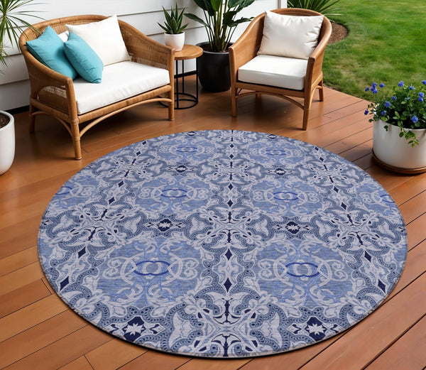 Homeroots 3' Elegant Artichoke Green Medallion Rug - Washable Indoor/Outdoor Solution For Any Space 8' Round Polyester 586746