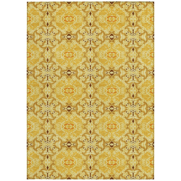 Homeroots 3' Elegant Artichoke Green Medallion Rug - Washable Indoor/Outdoor Solution For Any Space 5' X 8' Polyester 586757