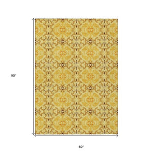 Homeroots 3' Elegant Artichoke Green Medallion Rug - Washable Indoor/Outdoor Solution For Any Space 5' X 8' Polyester 586757