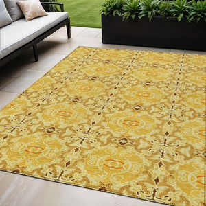 Homeroots 3' Elegant Artichoke Green Medallion Rug - Washable Indoor/Outdoor Solution For Any Space 5' X 8' Polyester 586757