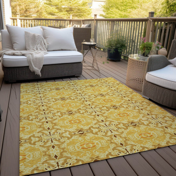 Homeroots 3' Elegant Artichoke Green Medallion Rug - Washable Indoor/Outdoor Solution For Any Space 5' X 8' Polyester 586757
