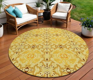 Homeroots 3' Elegant Artichoke Green Medallion Rug - Washable Indoor/Outdoor Solution For Any Space 8' Round Polyester 586758