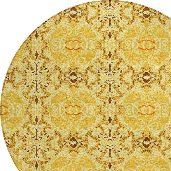 Homeroots 3' Elegant Artichoke Green Medallion Rug - Washable Indoor/Outdoor Solution For Any Space 8' Round Polyester 586758