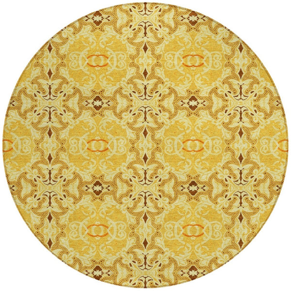 Homeroots 3' Elegant Artichoke Green Medallion Rug - Washable Indoor/Outdoor Solution For Any Space 8' Round Polyester 586758