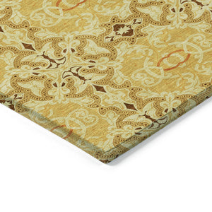 Homeroots 3' Elegant Artichoke Green Medallion Rug - Washable Indoor/Outdoor Solution For Any Space 9' X 12' Polyester 586760