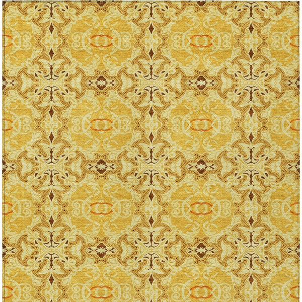 Homeroots 3' Elegant Artichoke Green Medallion Rug - Washable Indoor/Outdoor Solution For Any Space 9' X 12' Polyester 586760