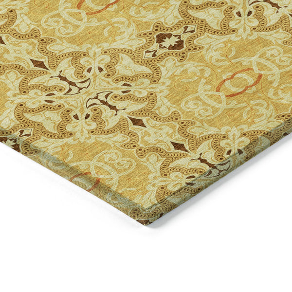 Homeroots 3' Elegant Artichoke Green Medallion Rug - Washable Indoor/Outdoor Solution For Any Space 10' X 14' Polyester 586761