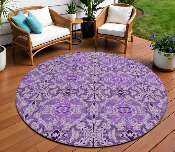 Homeroots 3' Elegant Artichoke Green Medallion Rug - Washable Indoor/Outdoor Solution For Any Space 8' Round Polyester 586764