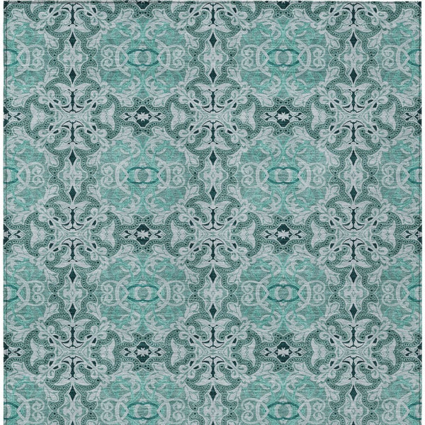 Homeroots 3' Elegant Artichoke Green Medallion Rug - Washable Indoor/Outdoor Solution For Any Space 3' X 5' Polyester 586768