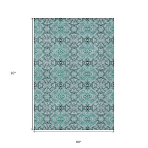 Homeroots 3' Elegant Artichoke Green Medallion Rug - Washable Indoor/Outdoor Solution For Any Space 5' X 8' Polyester 586769