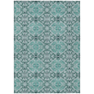 HomeRoots 5' Medallion Area Rug in Teal Blue and Aqua – Durable, Washable, Indoor/Outdoor Comfort and Style 5' X 8' 586769