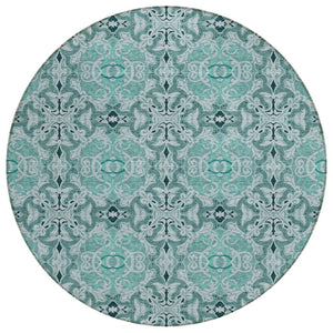 HomeRoots 5' Medallion Area Rug in Teal Blue and Aqua – Durable, Washable, Indoor/Outdoor Comfort and Style 8' Round 586770