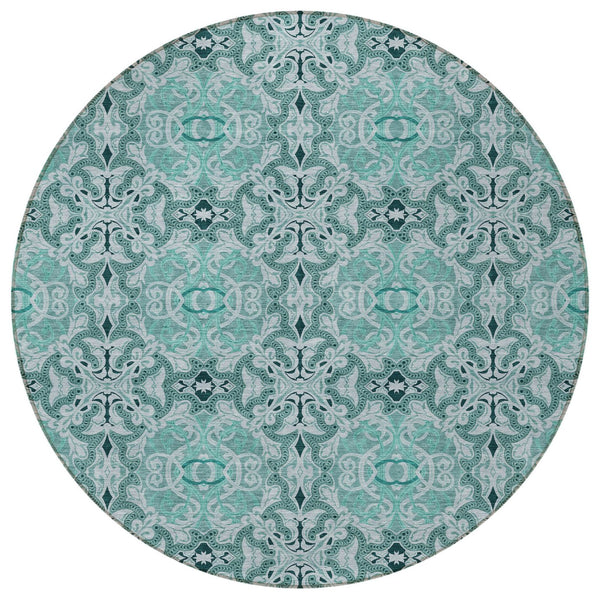 Homeroots 3' Elegant Artichoke Green Medallion Rug - Washable Indoor/Outdoor Solution For Any Space 8' Round Polyester 586770