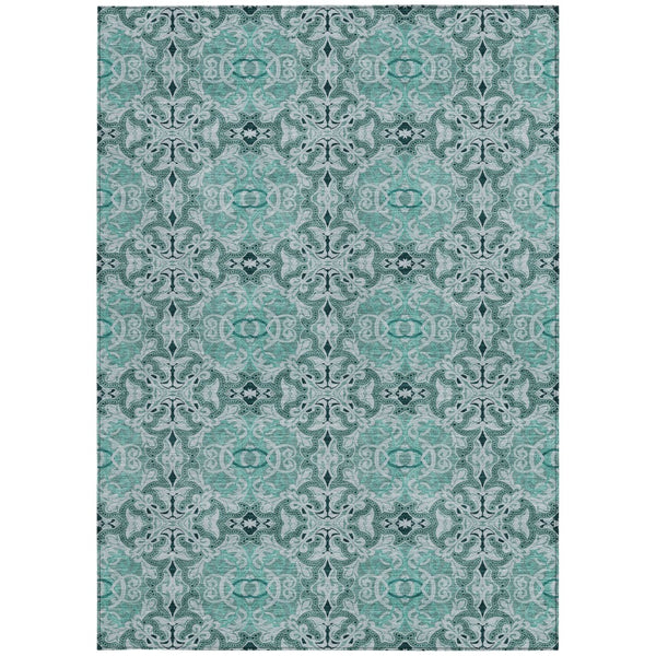 Homeroots 3' Elegant Artichoke Green Medallion Rug - Washable Indoor/Outdoor Solution For Any Space 8' X 10' Polyester 586771