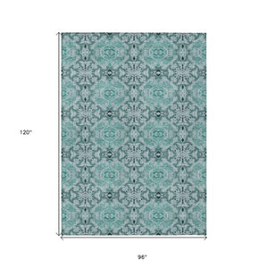 Homeroots 3' Elegant Artichoke Green Medallion Rug - Washable Indoor/Outdoor Solution For Any Space 8' X 10' Polyester 586771