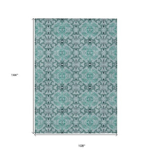 Homeroots 3' Elegant Artichoke Green Medallion Rug - Washable Indoor/Outdoor Solution For Any Space 9' X 12' Polyester 586772